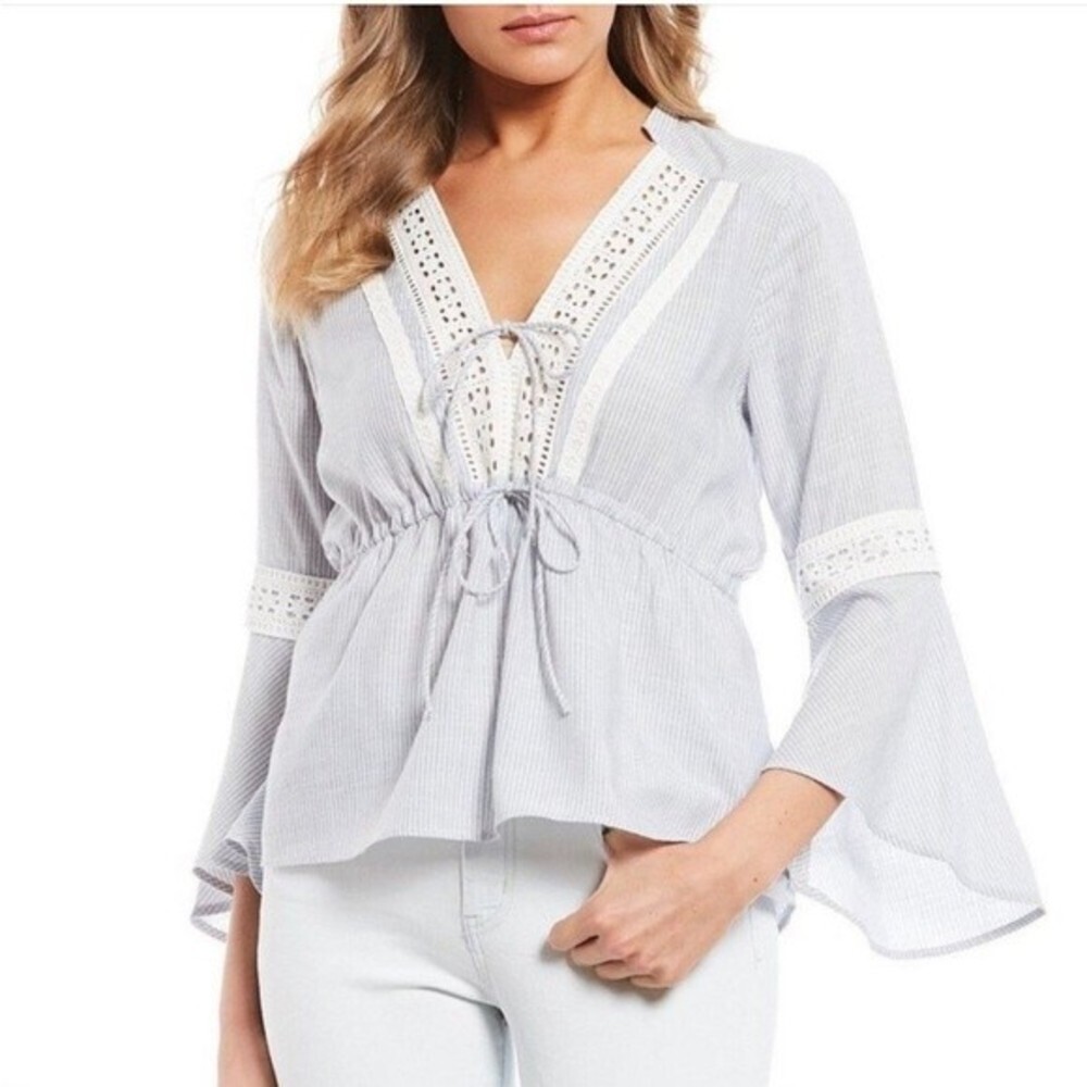 Jessica Simpson Wren Blue and White Striped Peasant Blouse